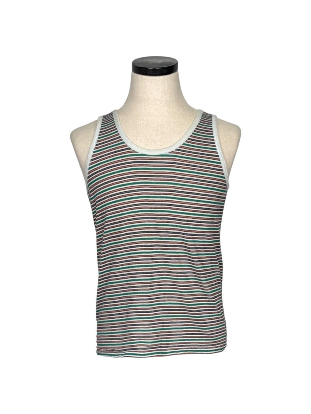 Vintage 70s Classic Knitwear Striped Tank Top Medium Cotton Polyester Blend